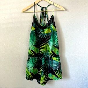 Fabletics Black Green Dash Tropical Palm Leaf Print Romper Size Small